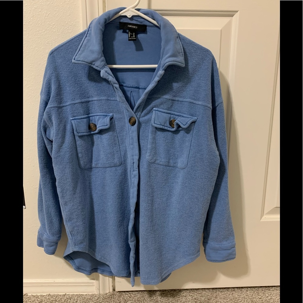 F21 oversized blue flannel